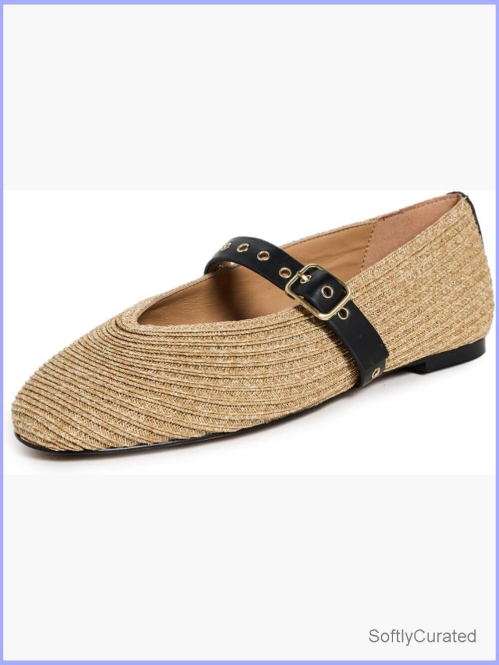 Leather Mary Jane Flats With Raffia Straps, Adjustable Buckle Closure
